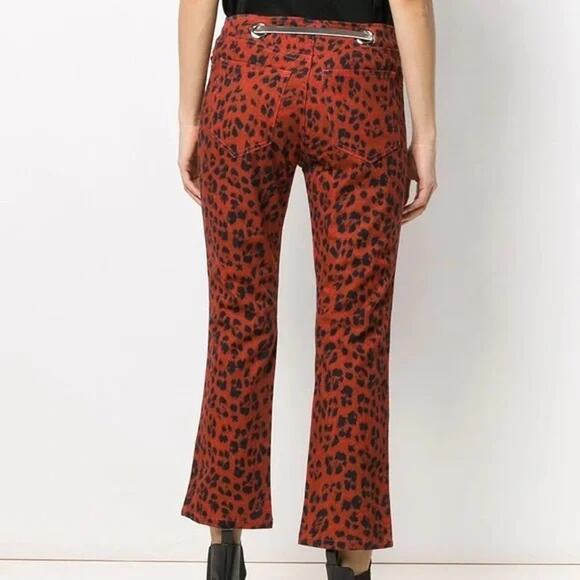 Miaou The Tommy Leopard Trouser Pants Stretch Denim Logo Belted Size 26 NWT - Picture 3 of 13